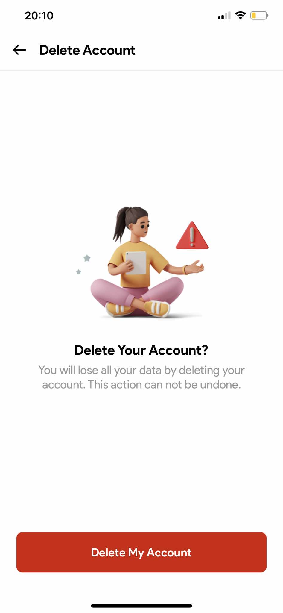 Example: Delete account option in the Kuddos app menu